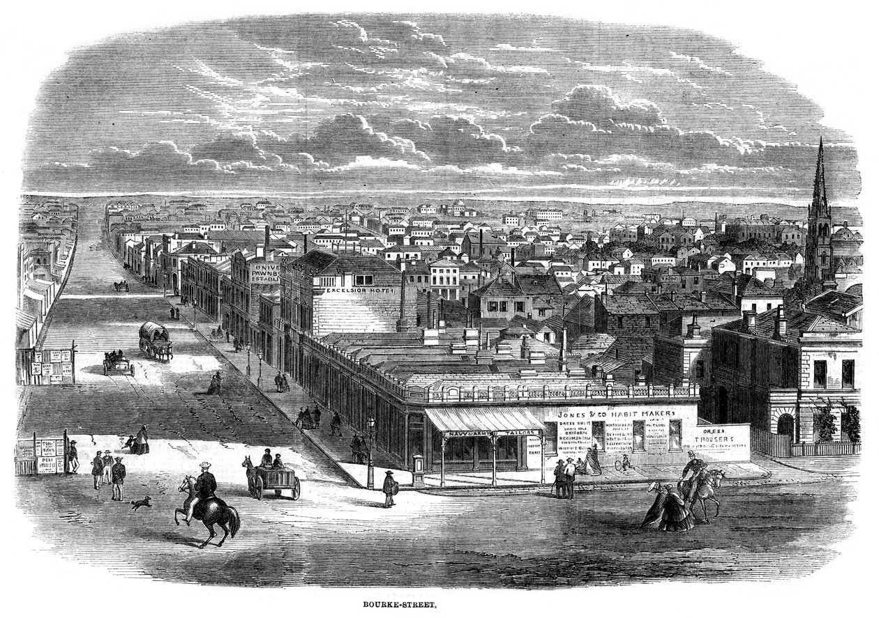 Bourke Street, Melbourne, Australien, 1863 von Unbekannt