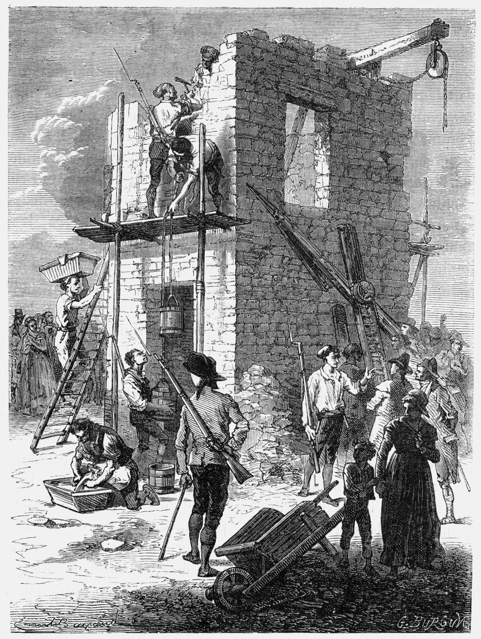 Bau einer Chappe-Telegraphenstation, um 1793 von Unbekannt