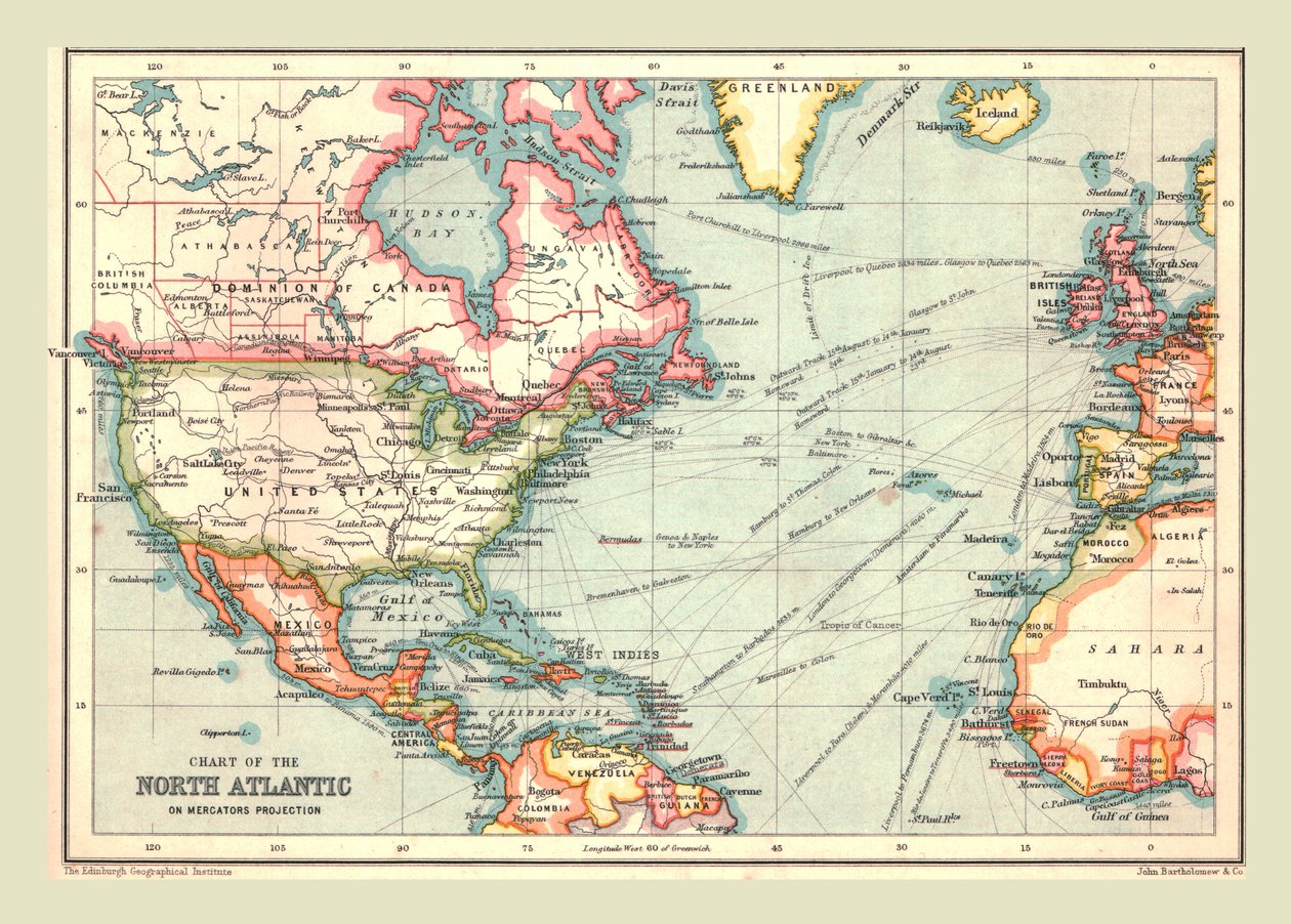 Karte des Nordatlantiks, 1902 von Unbekannt