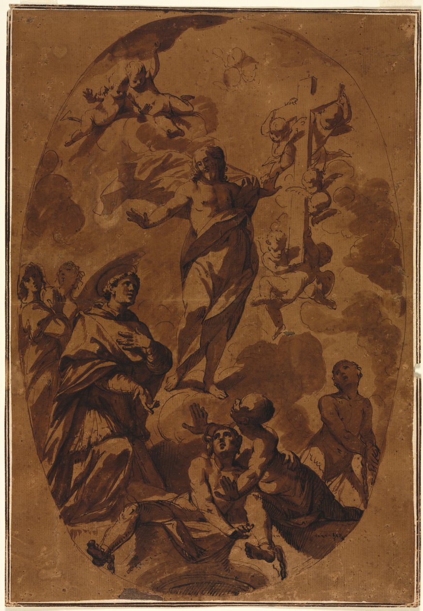 Christus triumphierend erscheint einem Fürsprecherheiligen, 1600er von Unbekannt