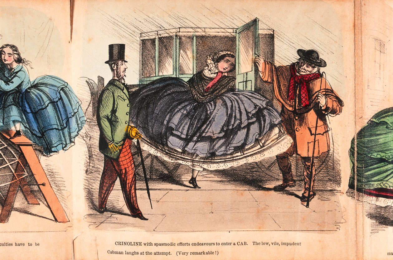 Krinoline - ihre Schwierigkeiten und Gefahren, ca. 1860 von Unbekannt
