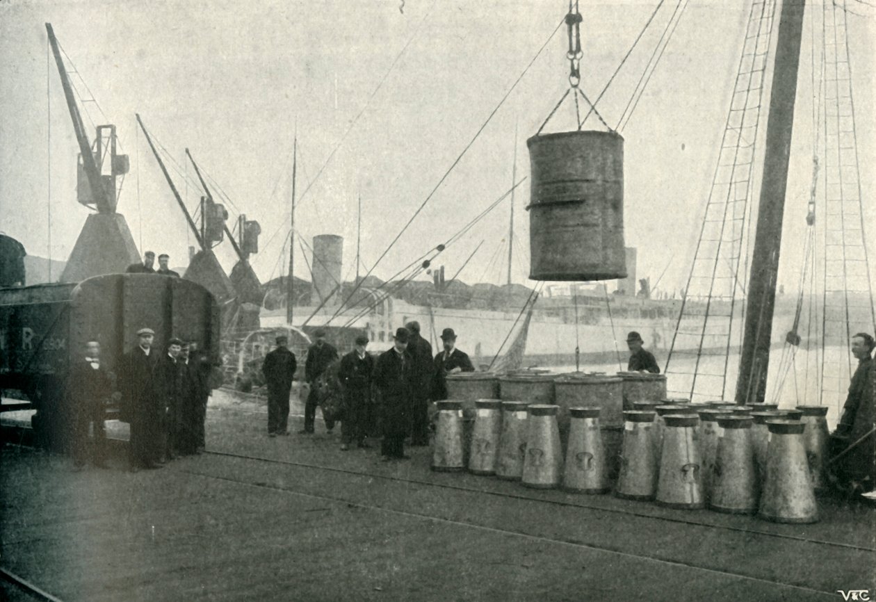 Französische Milch wird in Southampton angelandet, 1902 von Unbekannt