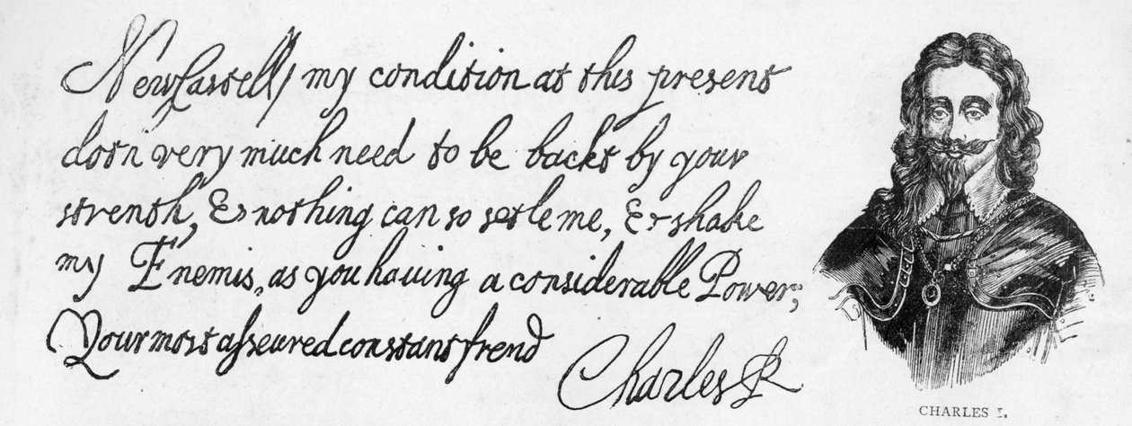 Handschrift und Unterschrift von König Karl I. von Unbekannt