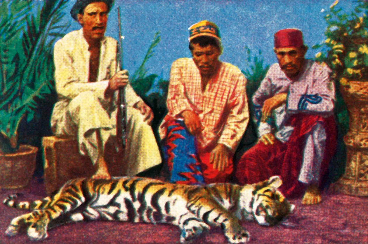 Jäger mit totem Tiger in Sumatra, ca. 1928 von Unbekannt