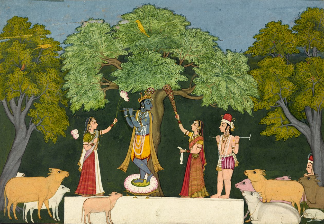 Krishna unterhält seine Gefährten, ca. 1760-1765 von Unbekannt