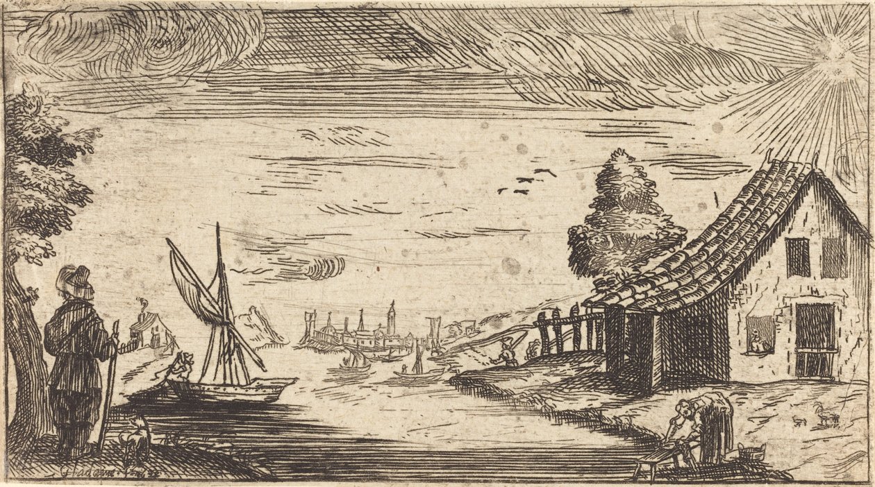 Landschaft mit Figur und Boot von Unbekannt