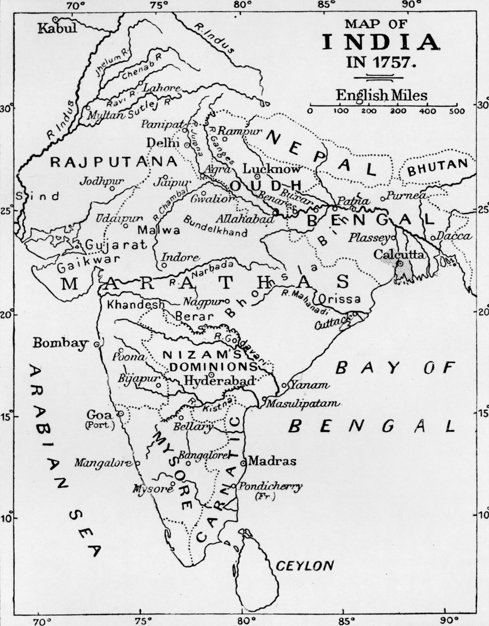Karte von Indien im Jahr 1757, ca. 1912 von Unbekannt