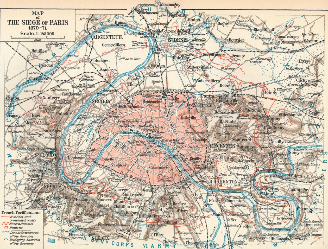 Karte der Belagerung von Paris, 1870-71, 1907 von Unbekannt