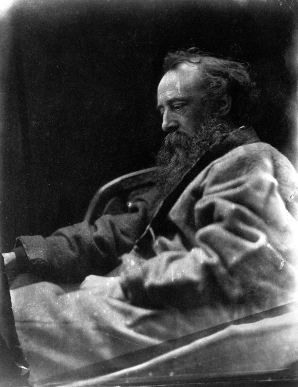 Fotografisches Porträt von G F Watts im Profil von Unbekannt