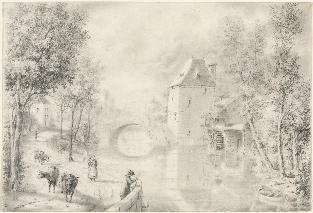 Straße bei der alten Brücke, 1800er Jahre von Unbekannt