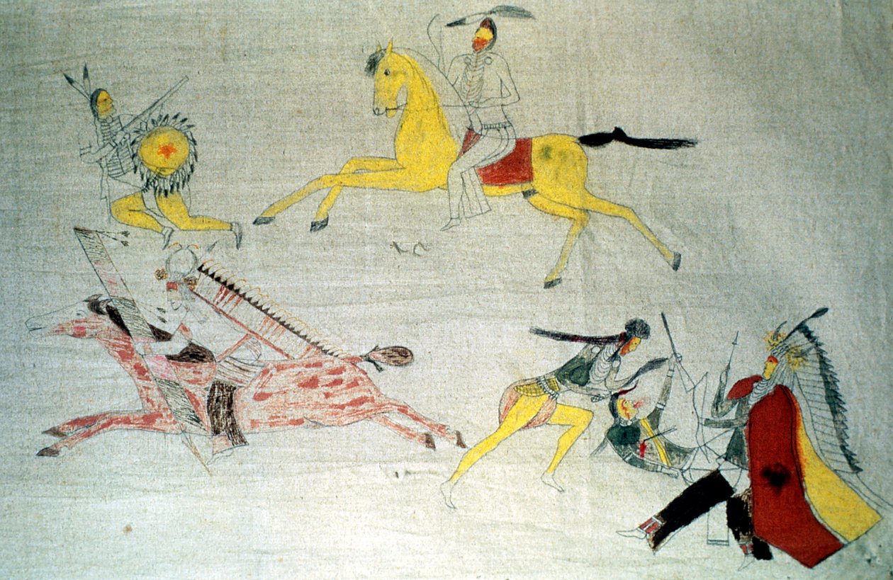 Sioux-Krieger im Kampf, ca. 1890 von Unbekannt