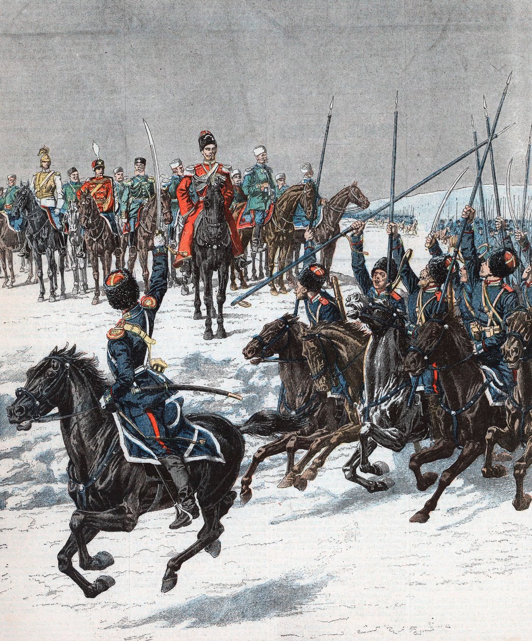 Zar Nikolaus II. inspiziert Kosaken, Russisch-Japanischer Krieg, 1904-5 von Unbekannt