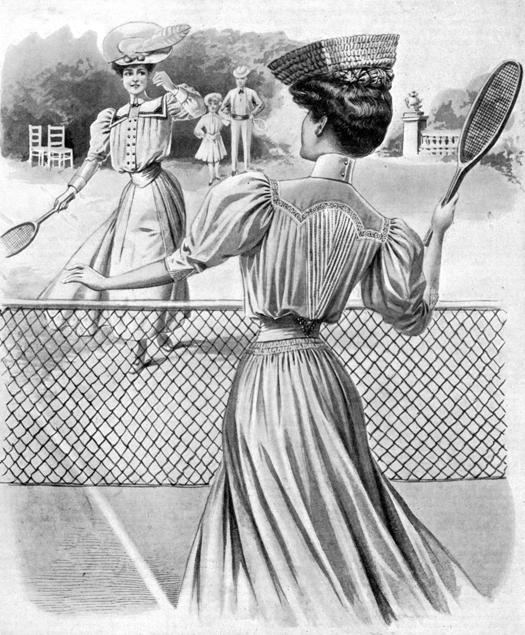 Zwei Rasen-Tennis-Kostüme für Oktober, 1905 von Unbekannt