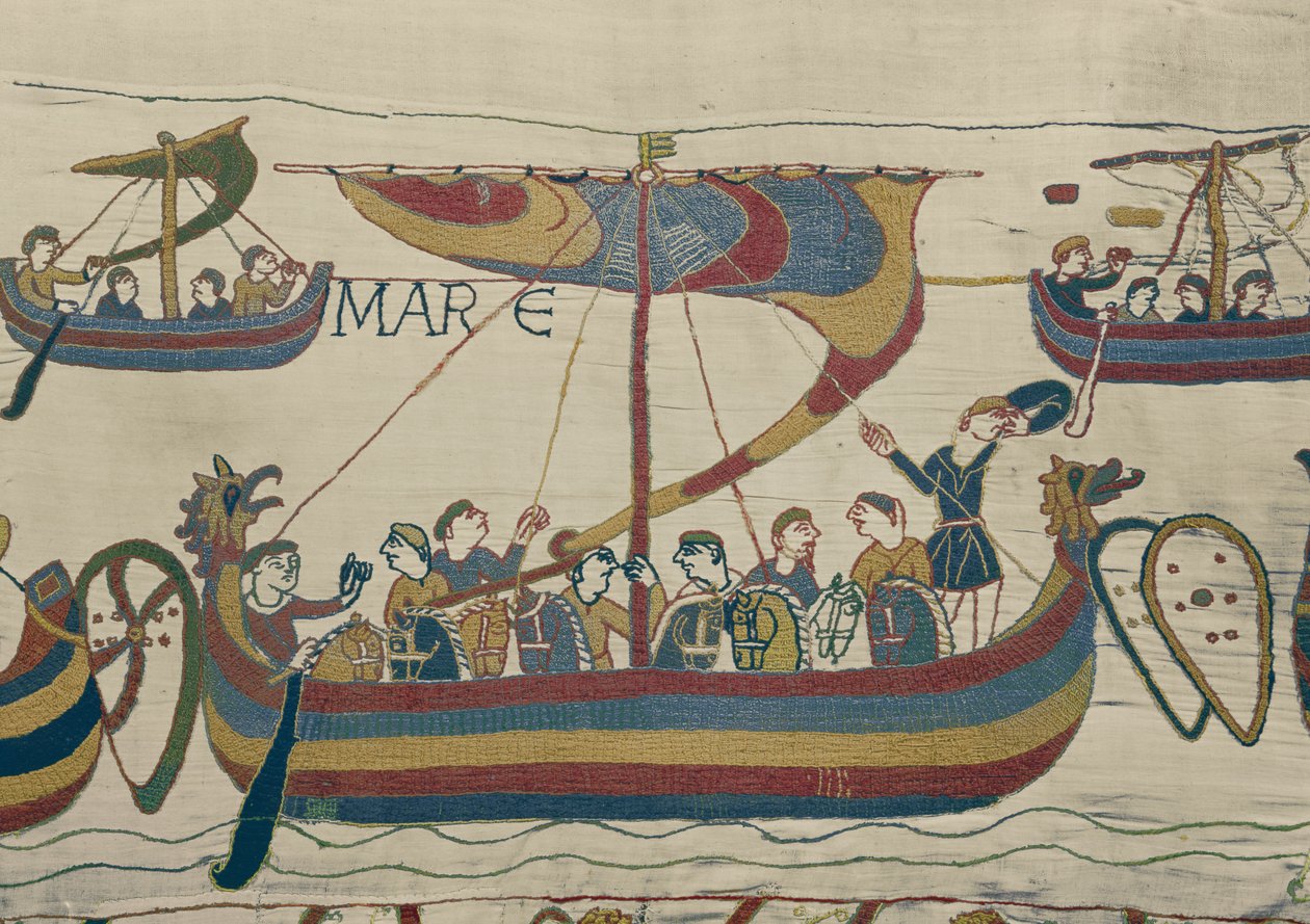 Die normannische Invasionsflotte überquert den Kanal, Teppich von Bayeux von Unbekannt Unbekannt