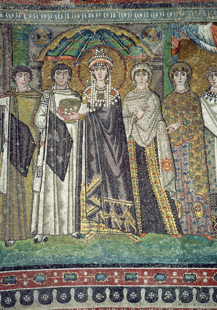 Theodora und ihr Hofstaat, Detail der Kaiserin, ca. 547 n. Chr. von Unbekannt Unbekannt