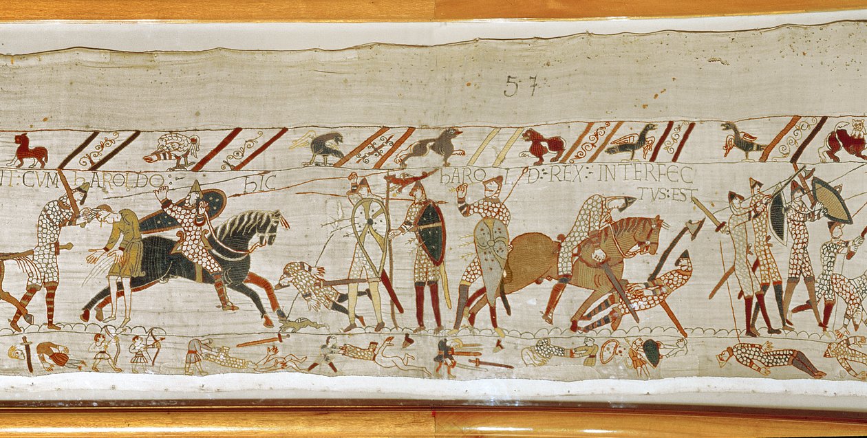 Viele fallen in der Schlacht und König Harold wird getötet, Teppich von Bayeux von Unbekannt Unbekannt