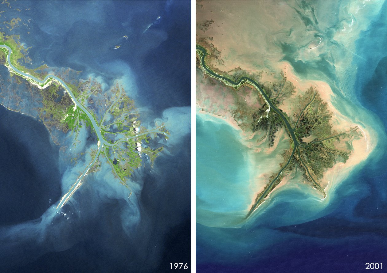 Mississippi River Delta, Louisiana, USA im Jahr 1976 und 2001 von Unbekannt Unbekannt