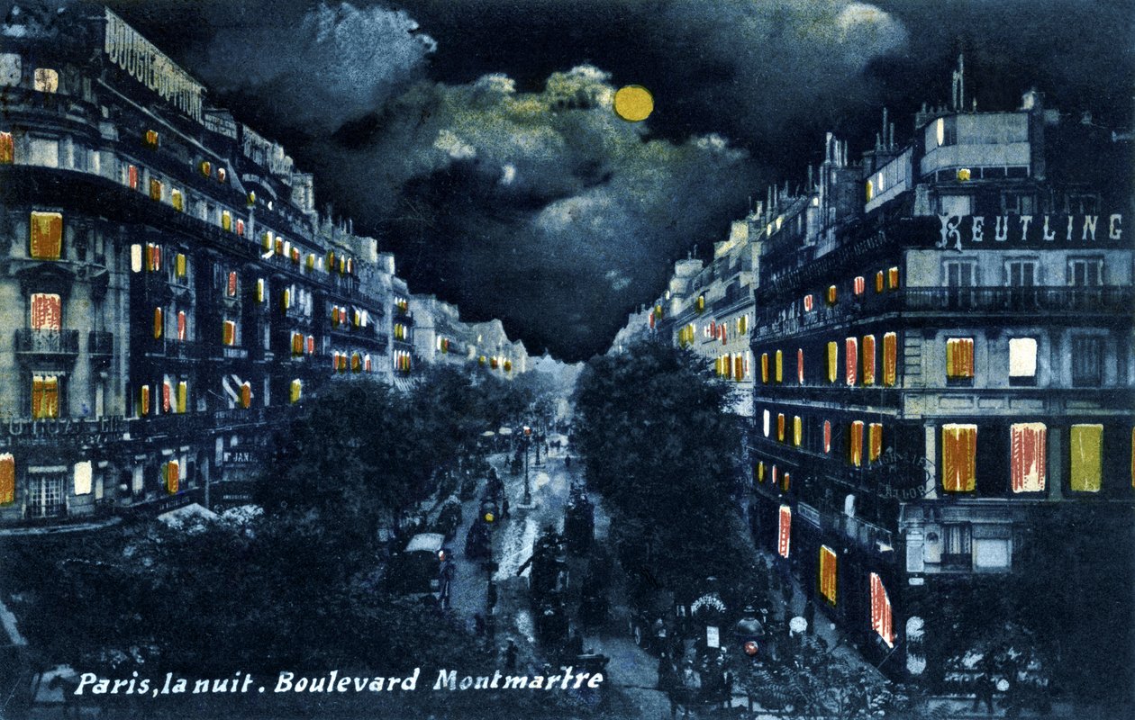 Boulevard Montmartre bei Nacht, Paris, ca. 1900 von Unbekannter Künstler