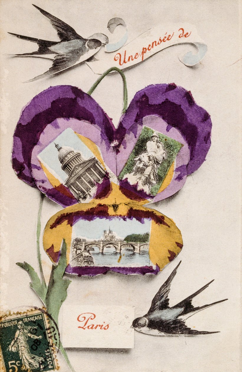 Französische Grußkarte mit Blumenelementen von Unbekannter Künstler