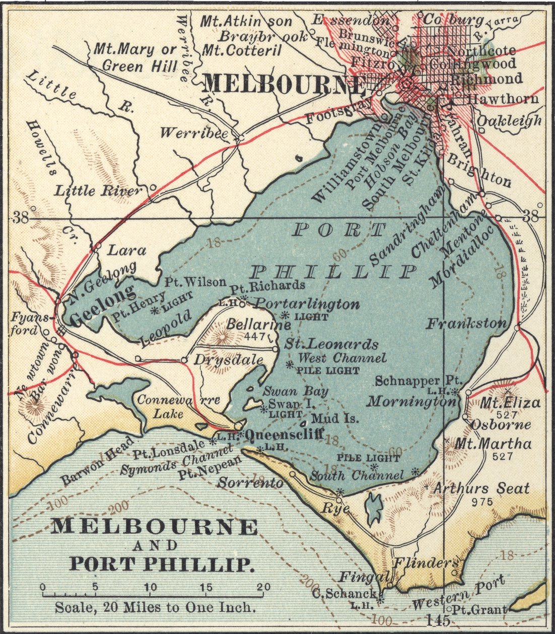 Karte von Melbourne, ca. 1900 (Kupferstich) von Unbekannter Künstler