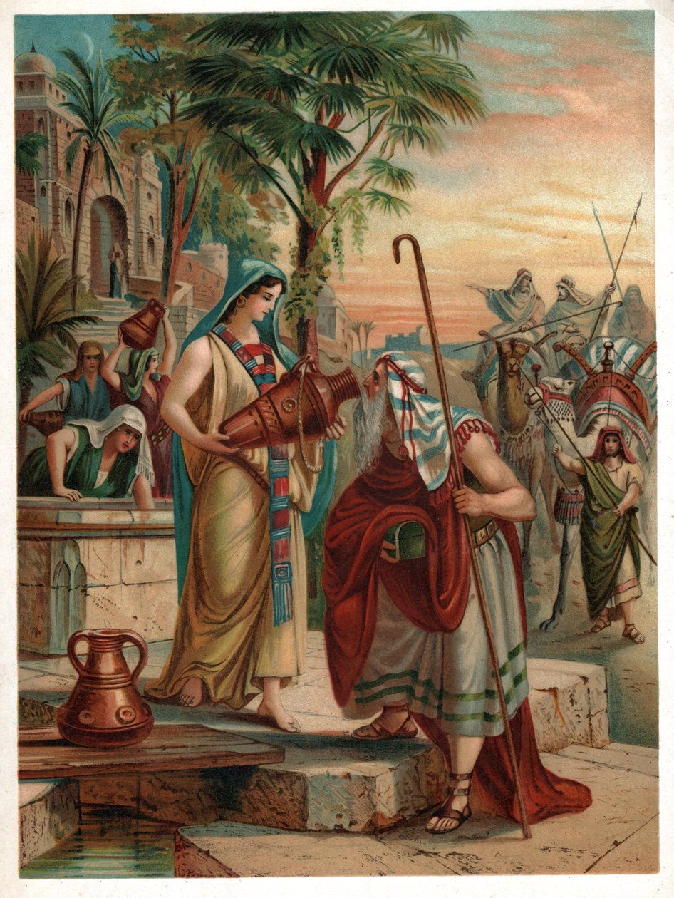 Rebekka am Brunnen (Lithographie, ca. 1900) von Unbekannter Künstler