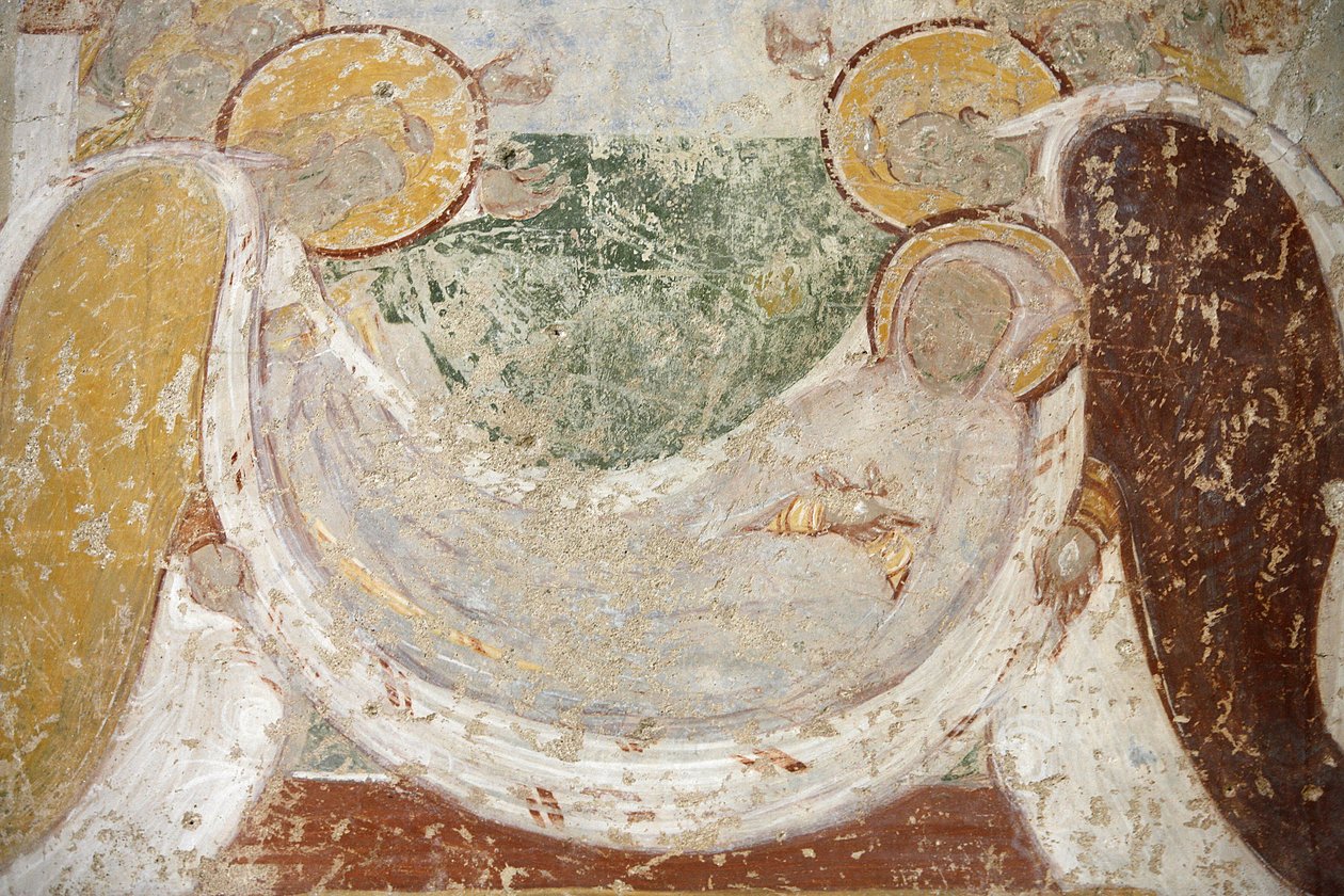 Abtei Saint-Savin, romanische Malerei: Beerdigung, Saint-Savin-sur-Gartempe, Frankreich von Unbekannt