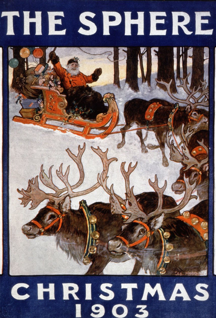 Weihnachtsmann und seine Rentiere von Unbekannter Künstler