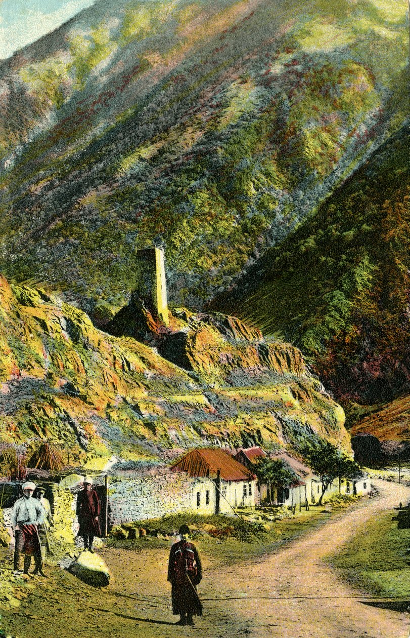Dorf im Kaukasus, Russland von Unbekannter Künstler