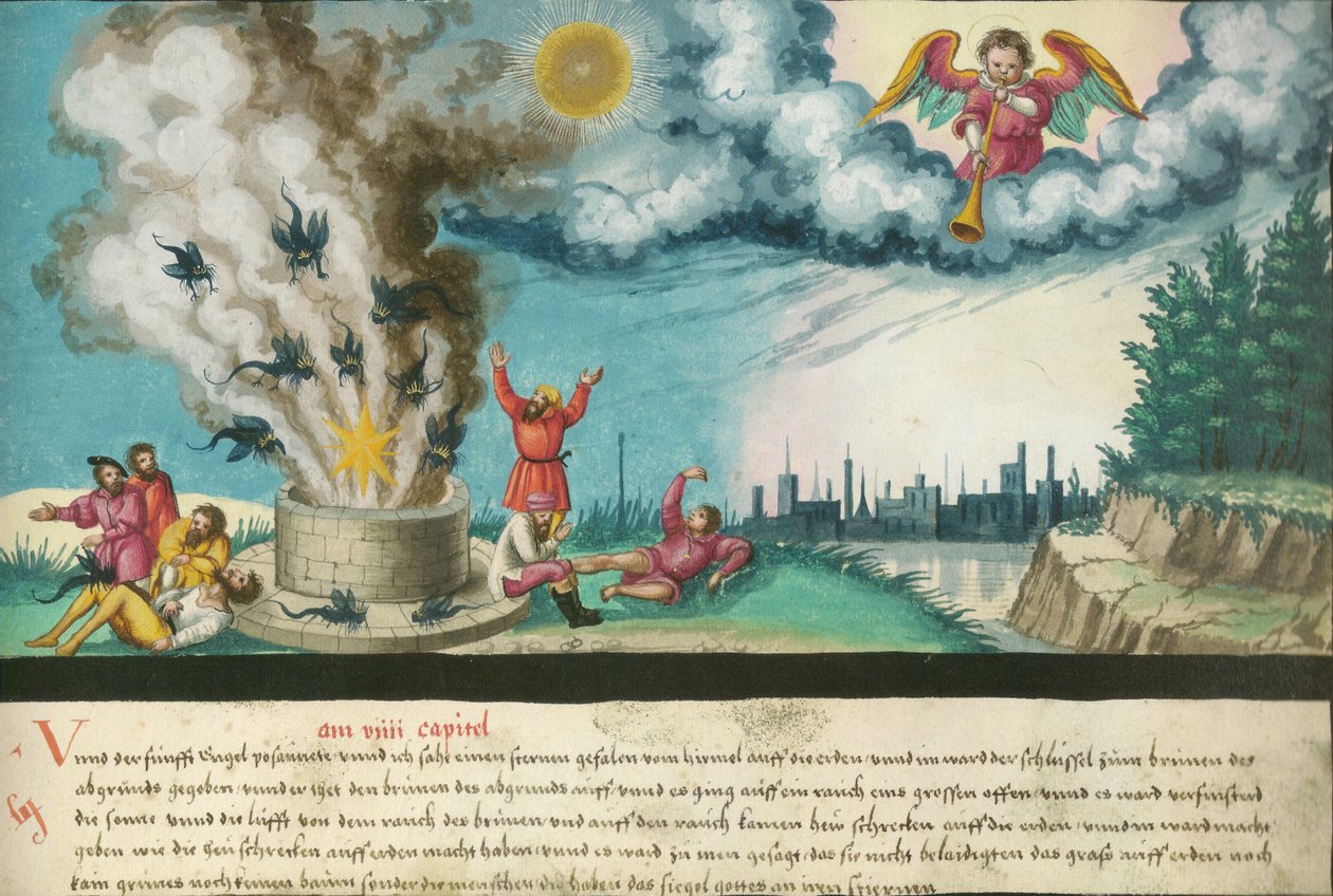 Der fünfte Engel bläst seine Posaune (Neues Testament, Offenbarung 9, 1–4) von Unknown