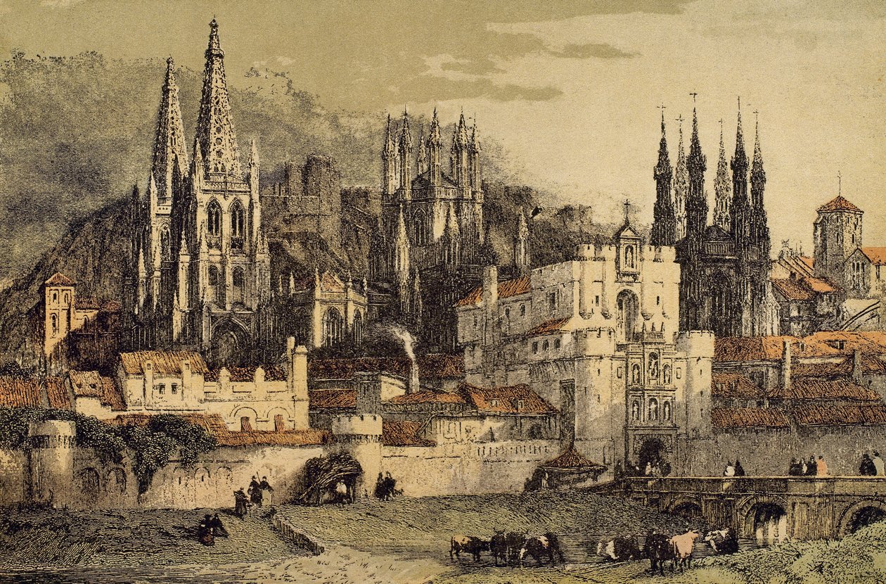 Ansicht der Stadt Burgos (Kastilien, Spanien) mit ihren Mauern von Unbekannt Unbekannt