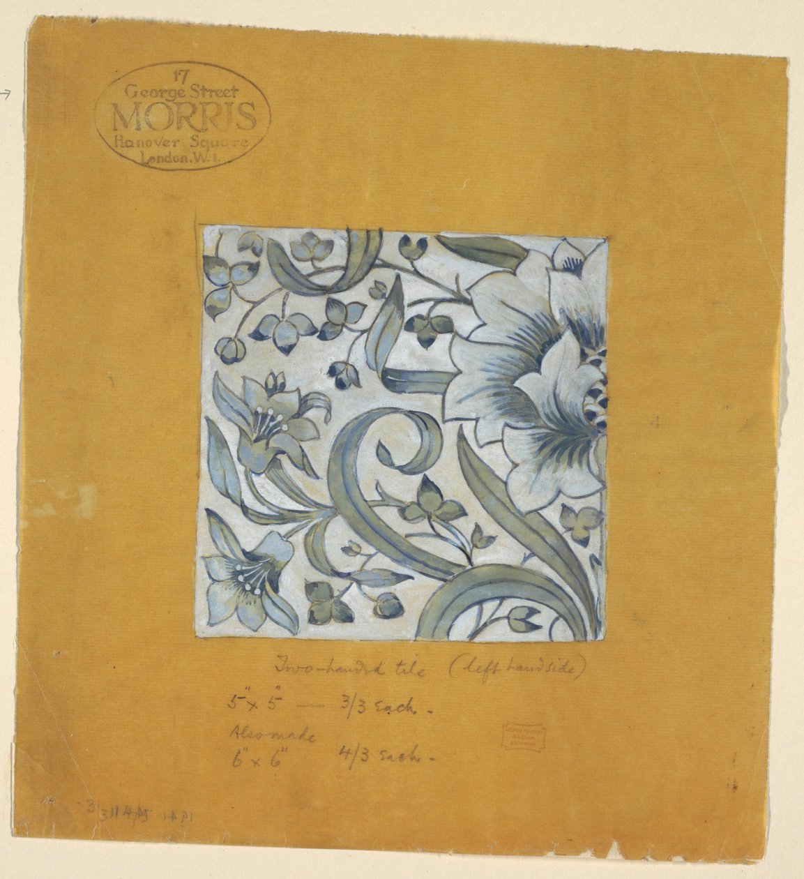 Zeichnung, Design nach William Morris, eine Fliese, nach 1917 von Unknown