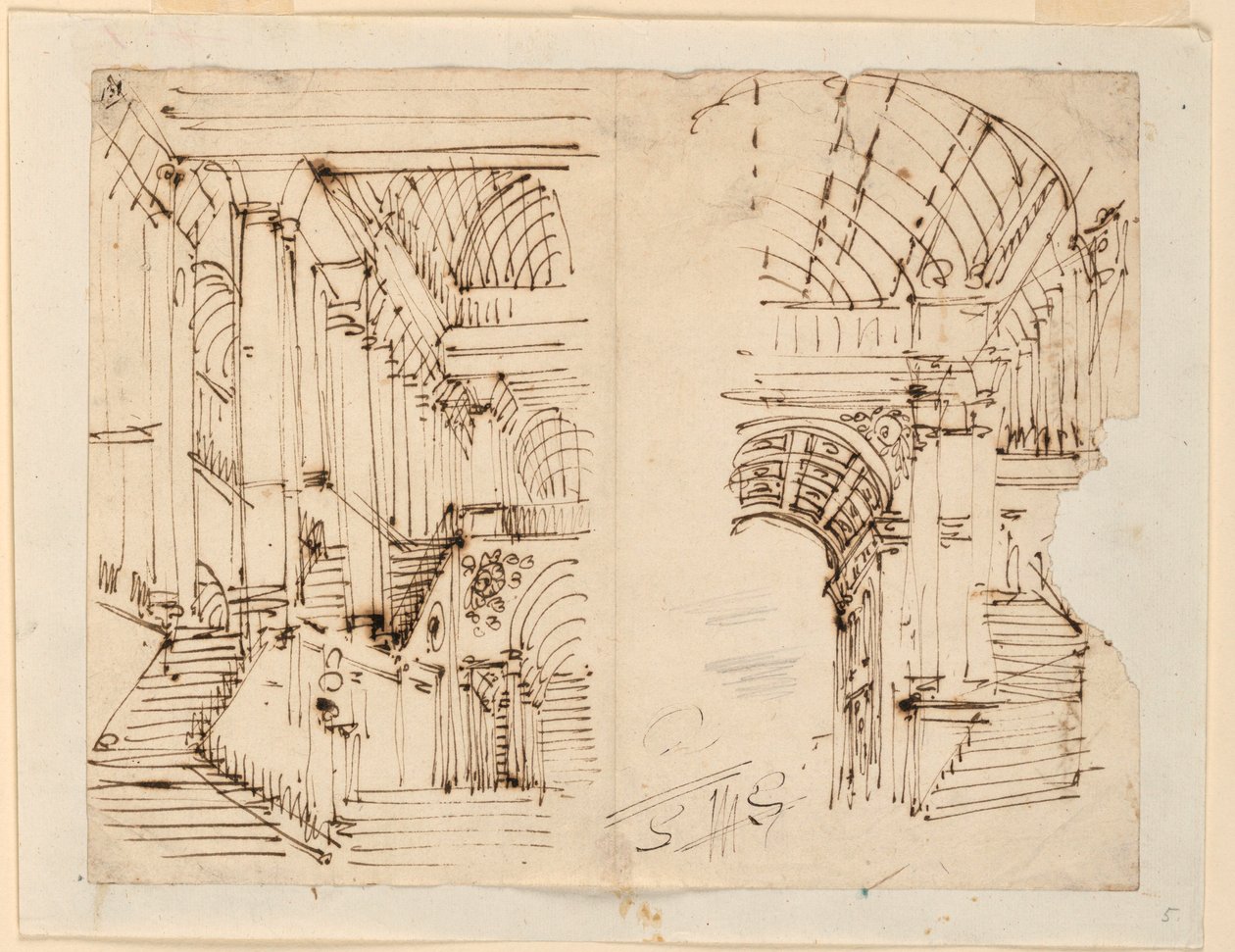 Zeichnung, Bühnenbild, Treppen, frühes 19. Jahrhundert von Unknown