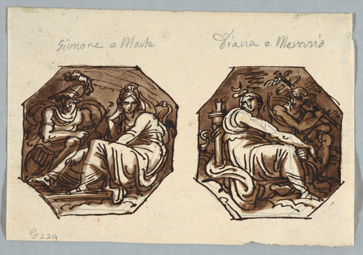 Mars und Juno; Merkur und Diana in diagonaler Komposition von Unknown