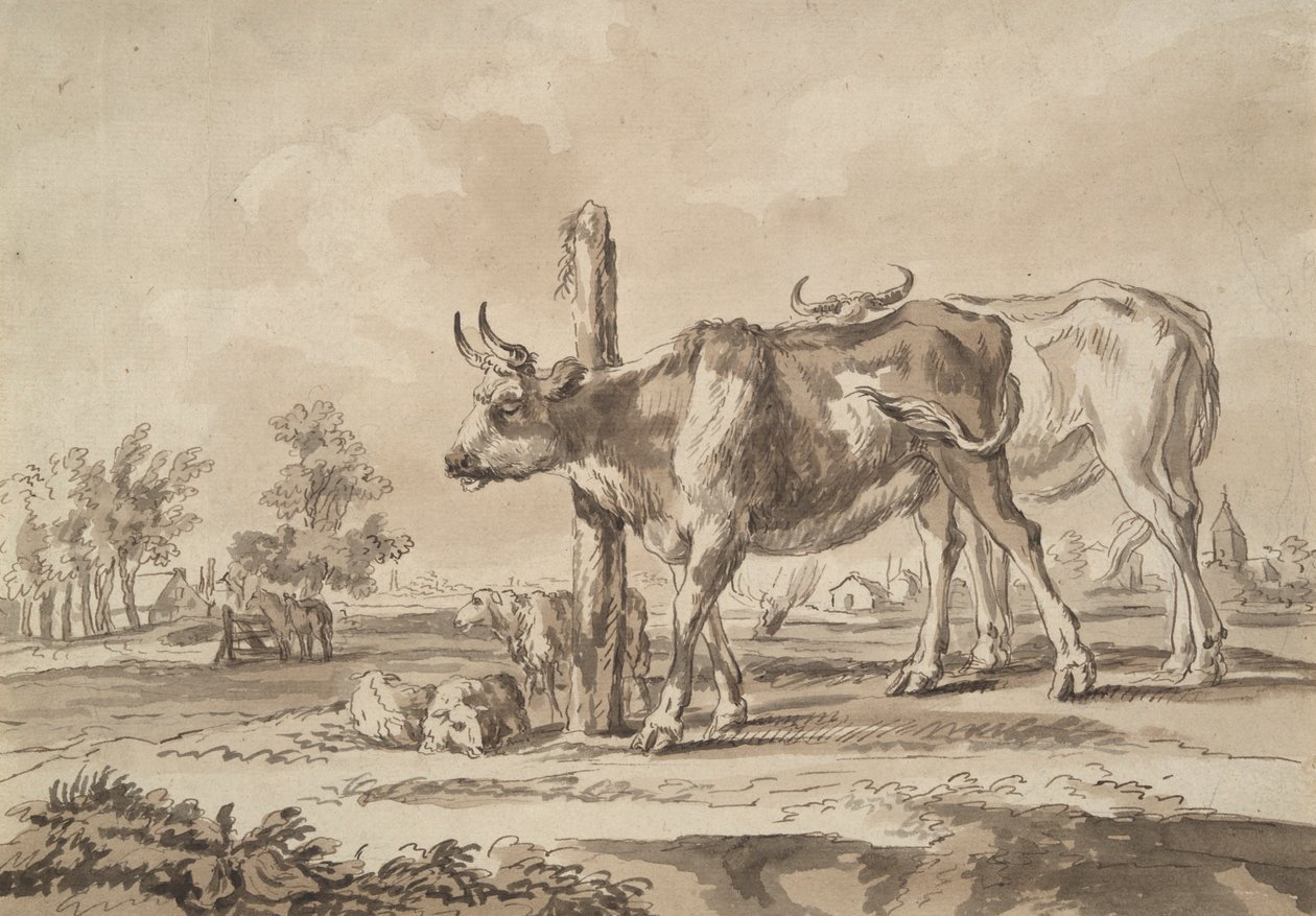 Wiese mit Kühen und Schafen von Unknown