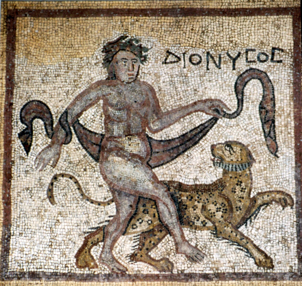 Römisches Mosaik, Dionysus mit Panther, 4. Jahrhundert von Unknown