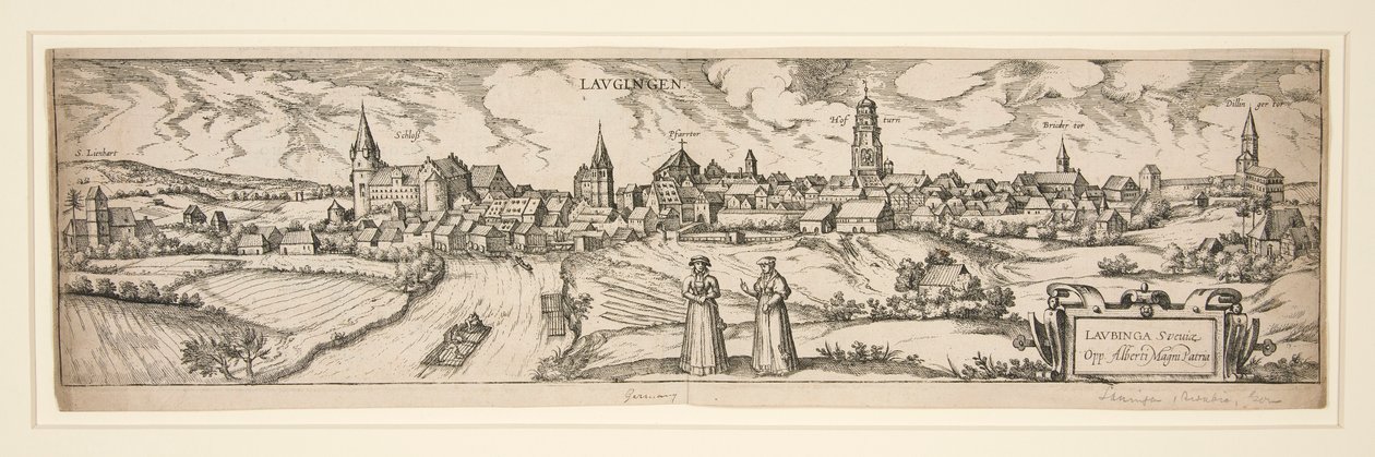 Ohne Titel (Schloss Lienhart, etc. Stadtansicht von LAUGIGEN) von Unknown