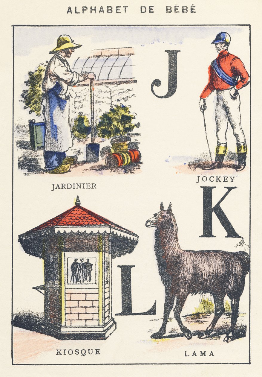 J K L: Gärtner, Jockey, Kiosk, Lama von Unknown artist