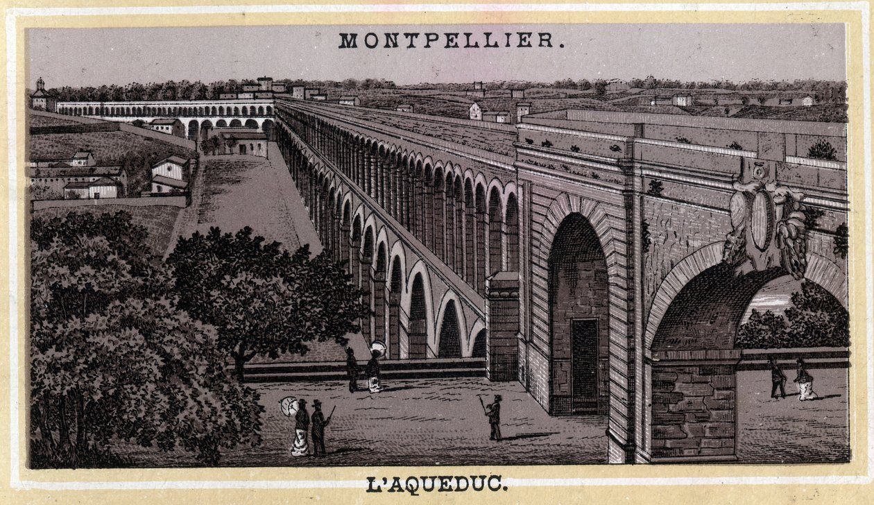 Das Aquädukt von Montpellier (Hérault, Region Languedoc-Roussillon). Chromolithographie des späten 19. Jahrhunderts von Unknown artist