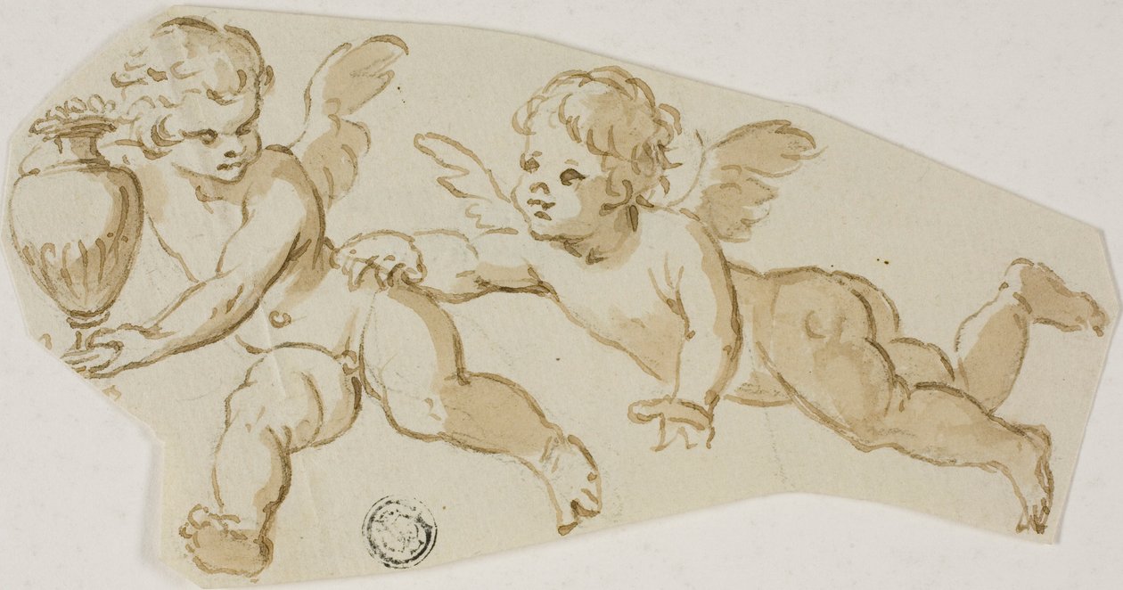 Putto jagt einen anderen Putto, der eine Vase trägt von Unknown Italian