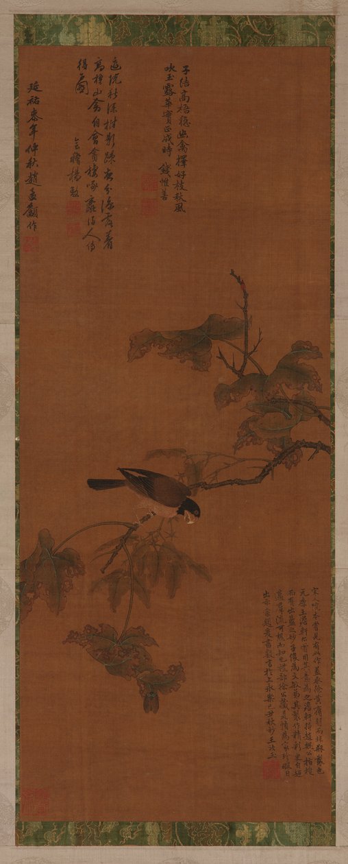 Ein Vogel auf einem belaubten Ast von Unknown artist