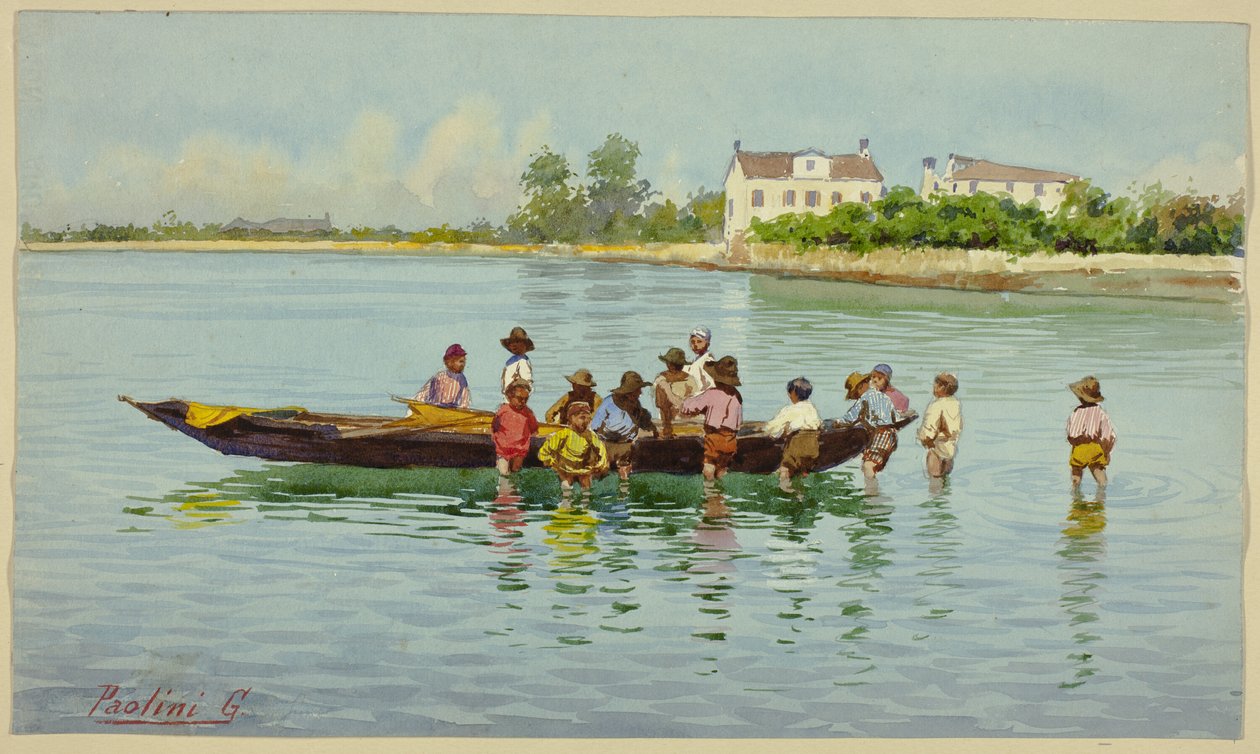 Kinder mit Boot auf der Venezianischen Lagune von Unknown artist