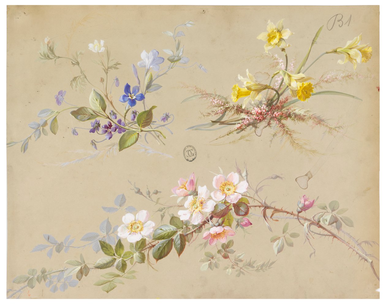 Entwurf für Tapeten und Textilien: Blumen von Unknown artist