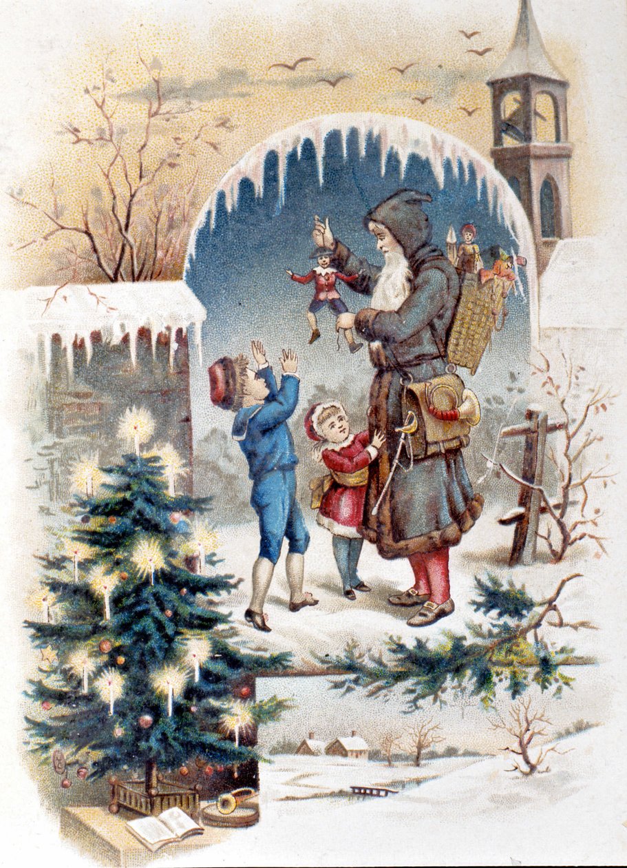 Weihnachtsmann mit Kindern. Chromolithographie von 1892 von Unknown artist