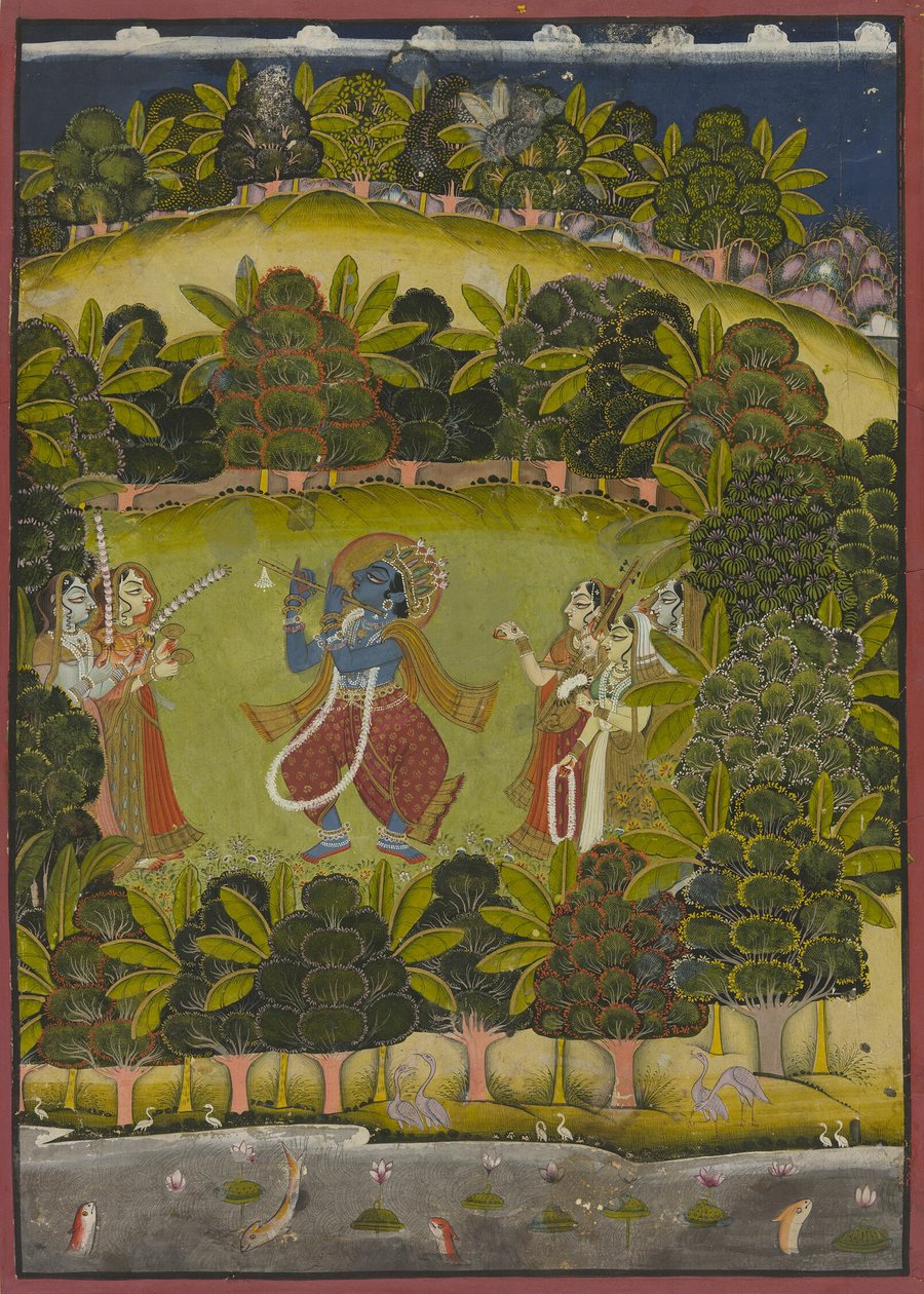 Krishna spielt Flöte für die Gopis von Unknown artist