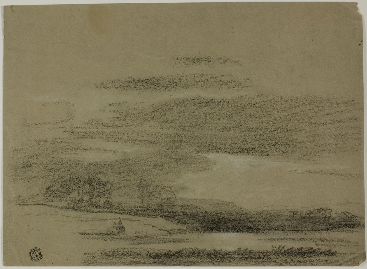 Landschaft mit Sonne, die durch Wolken bricht von Unknown artist