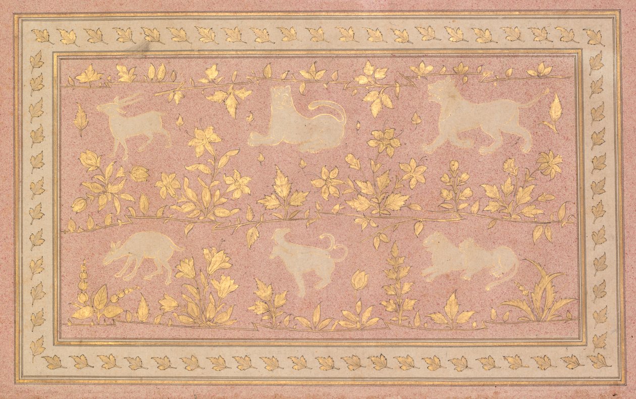 Schablonierte Szenen von Löwe und Gazelle (verso) von Unknown artist