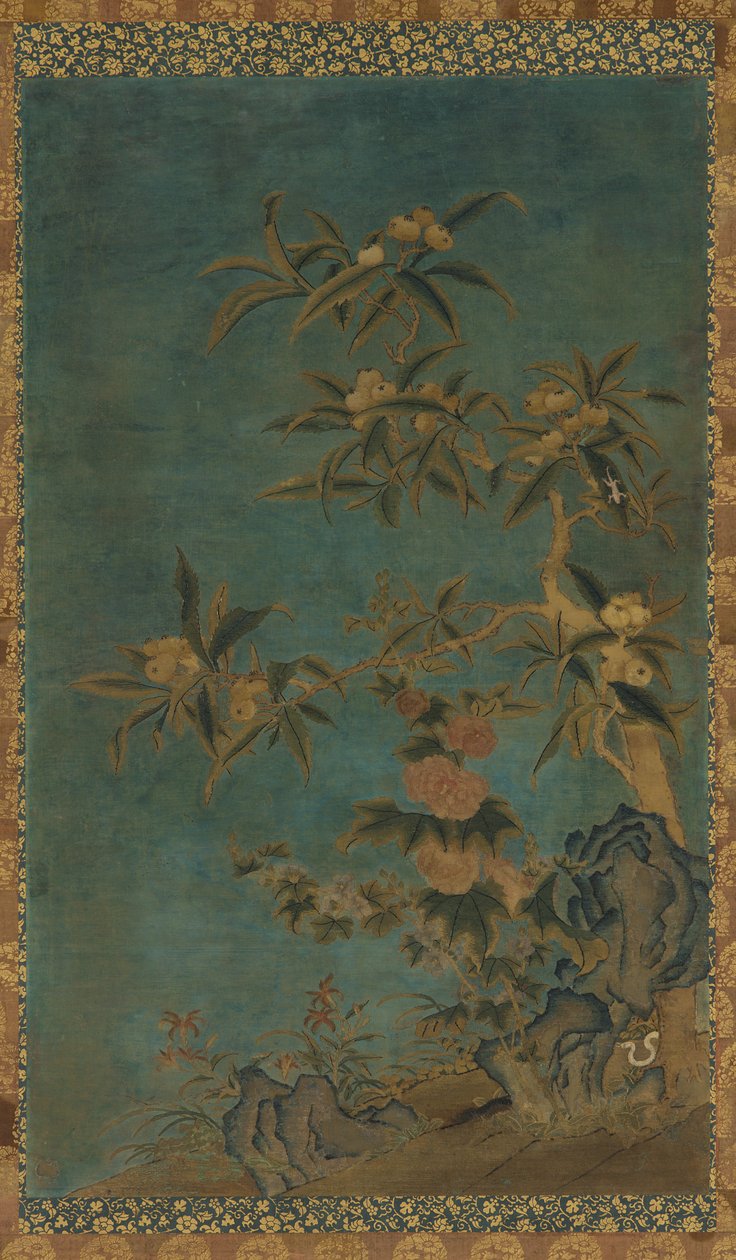 Wandteppich: Obstbäume und Stockrosen von Unknown artist