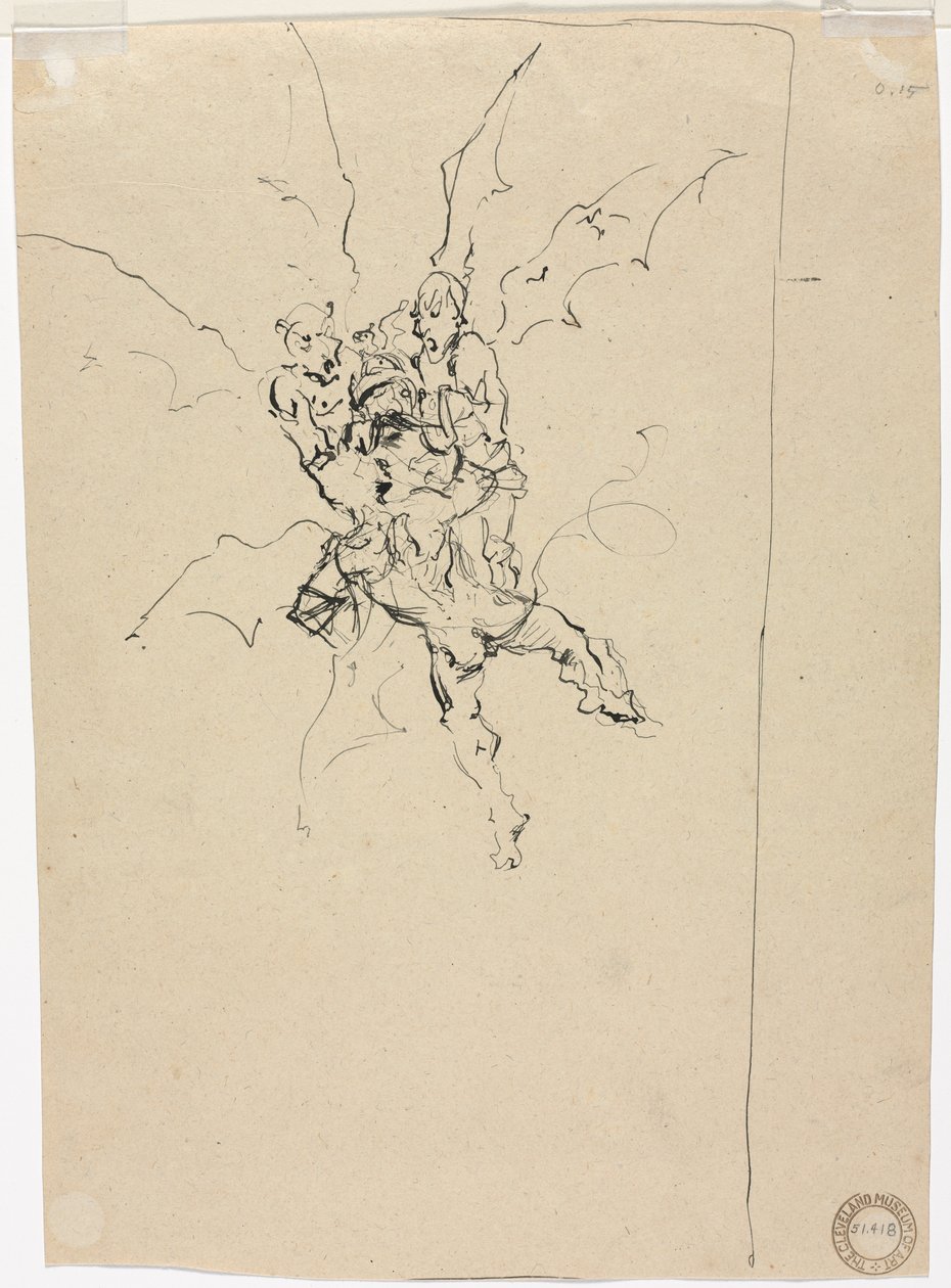 Drei Dämonen, die einen Ritter halten (verso) von Unknown artist