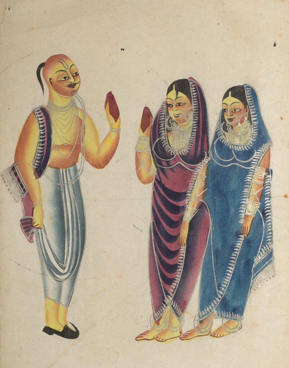 Vaishnava-Anhänger mit zwei Frauen von Unknown artist