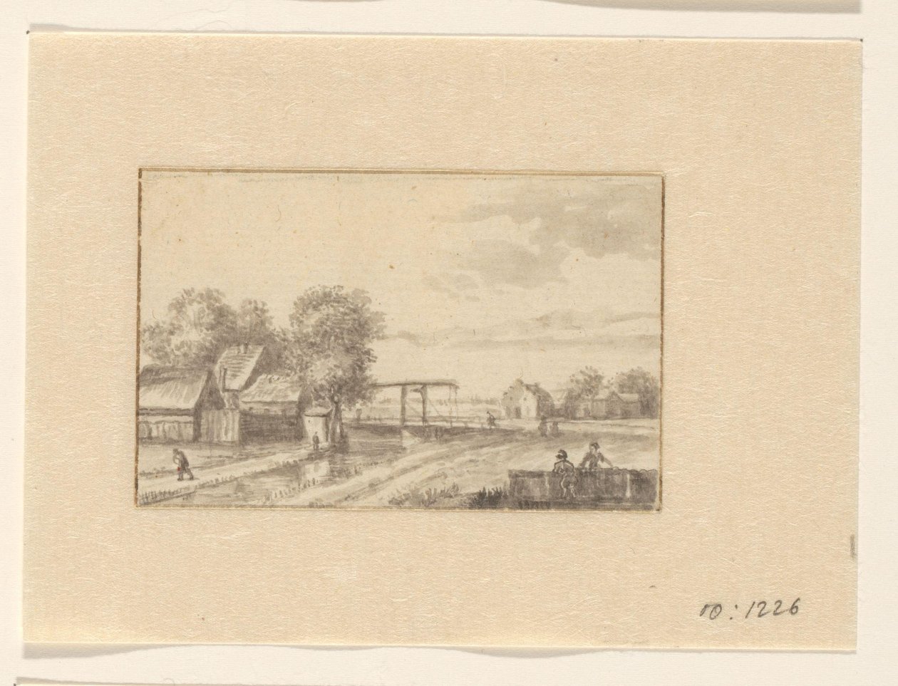 Landschaft mit Häusern und einer Zugbrücke von Valentijn (possibly)
